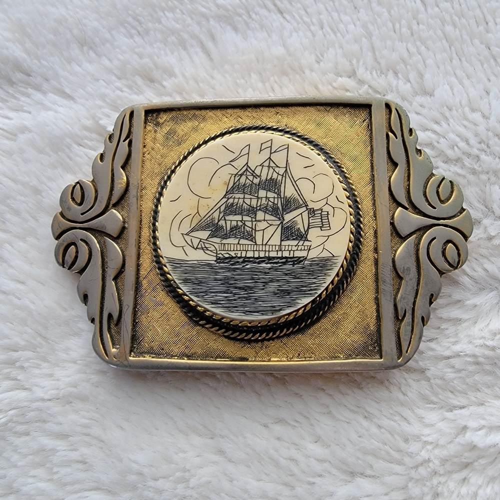 Antique Scrimshaw Belt Buckle
